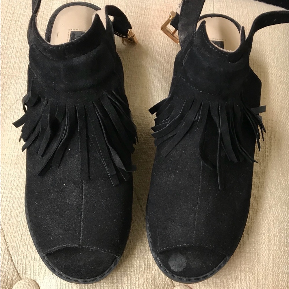 Top Shop Low Fringe Black Booties